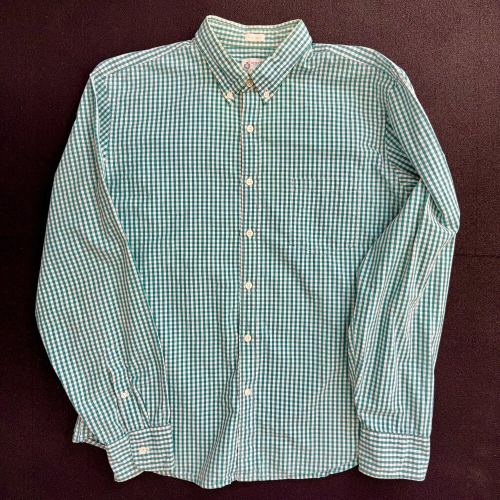 J.Crew Green Gingham Button-Down Shirt | 100% Cotton | L